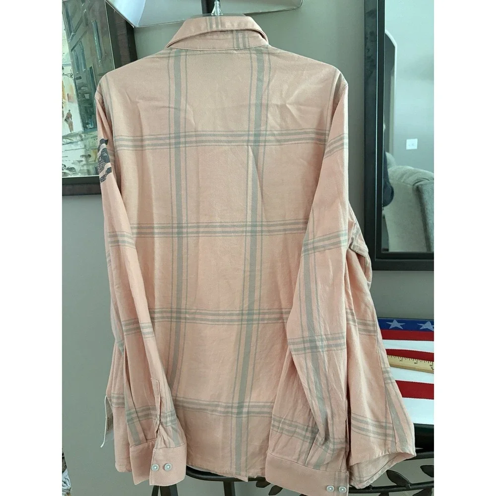 Harley Davidson flannel biker shirt outdoor plaid spring salmon orange women 2XL - Picture 5 of 15
